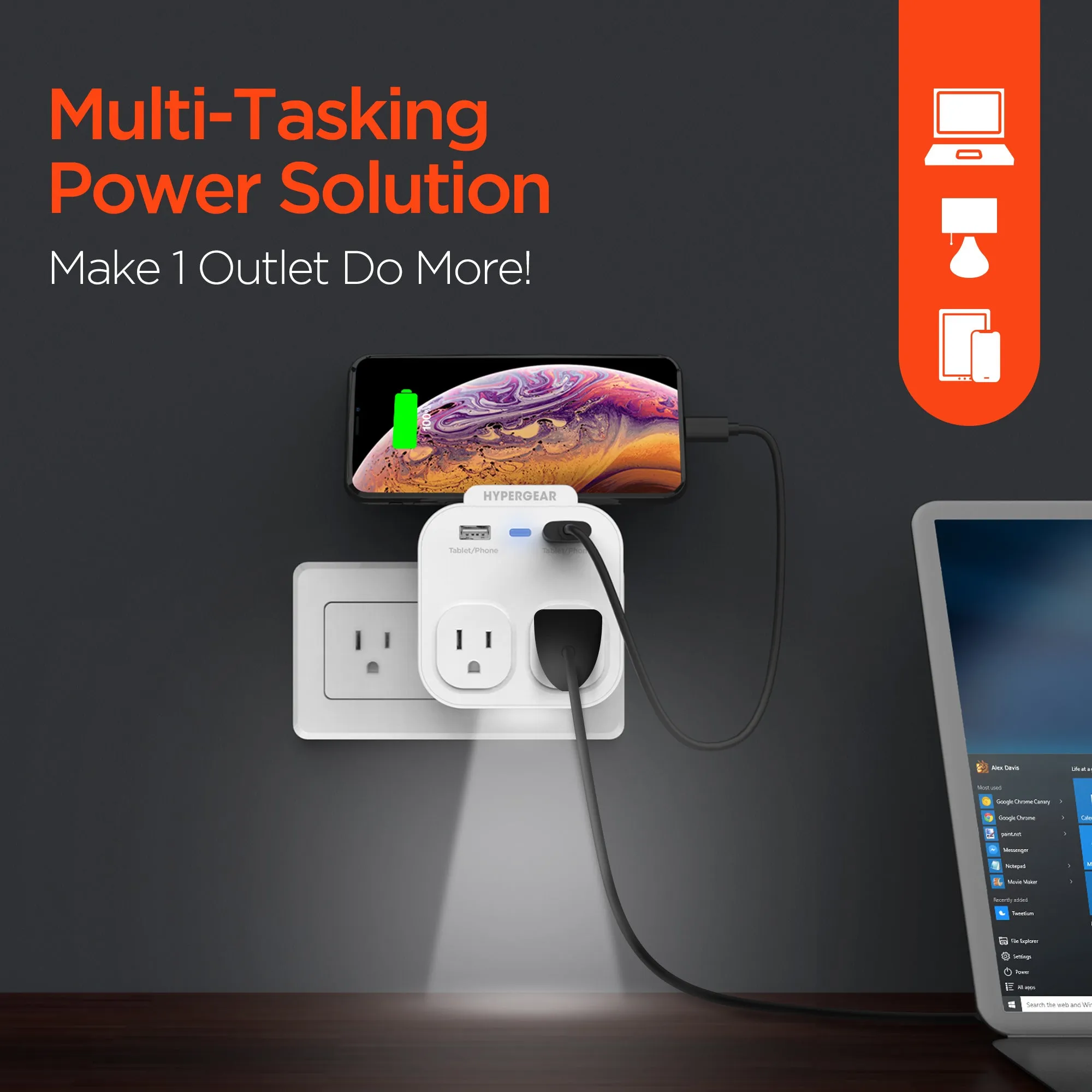 HYPERGEAR Multi-Charger   Holder   Nightlight - Dual Voltage