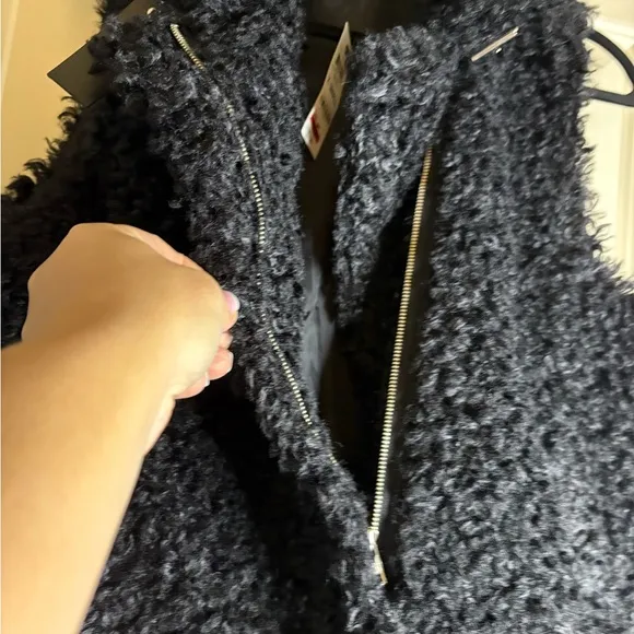 INC International Concepts Black Faux Fur Fluffy Vest