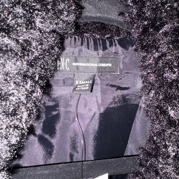 INC International Concepts Black Faux Fur Fluffy Vest