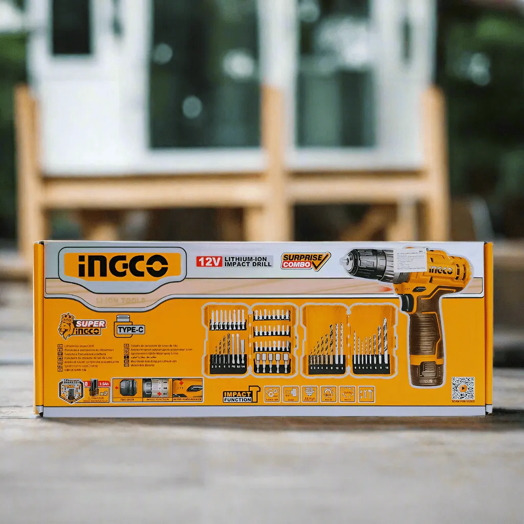 Ingco 12V Lithium-Ion Impact Drill with Drill Bits Set & Screwdriver Bit Set - COSLI23114