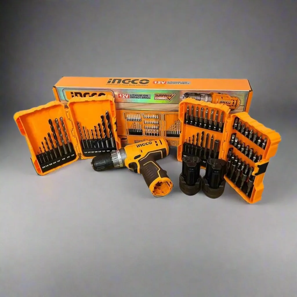 Ingco 12V Lithium-Ion Impact Drill with Drill Bits Set & Screwdriver Bit Set - COSLI23114