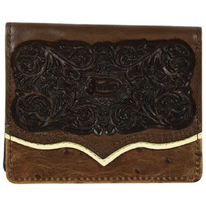 Justin Brown Ostrich Print with Tooling Front Pocket Bifold Wallet