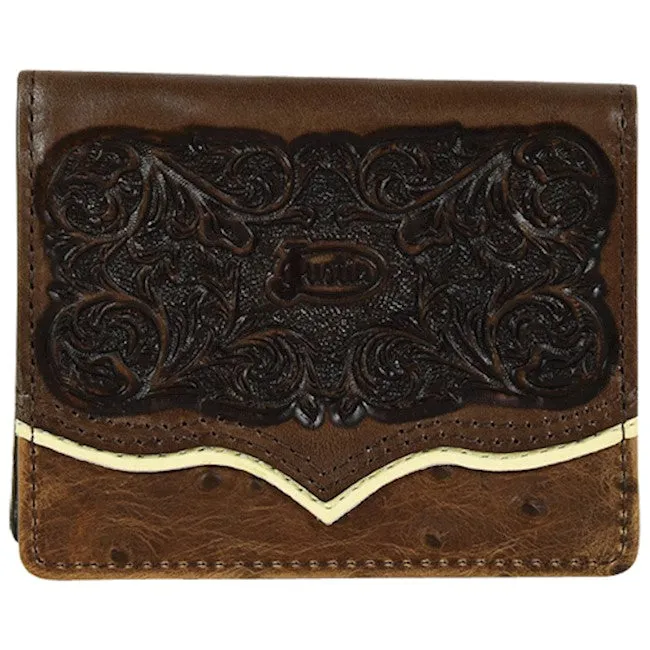 Justin Brown Ostrich Print with Tooling Front Pocket Bifold Wallet