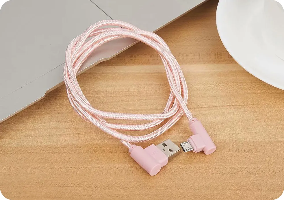 Kabel Kątowy, Pleciony - 1 Metr (USB-C/Lightning/Micro USB)
