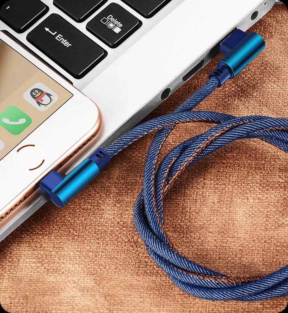 Kabel Kątowy USB-C, Jeansowy - 1 Metr