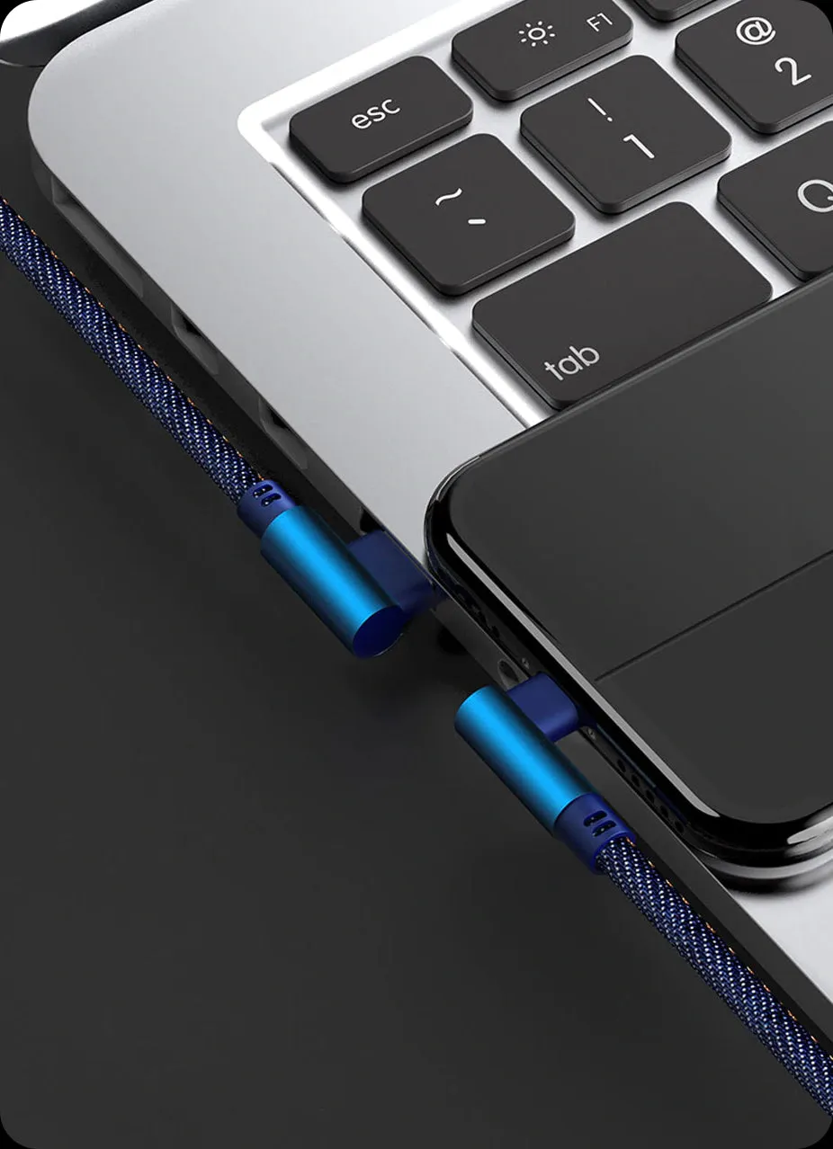 Kabel Kątowy USB-C, Jeansowy - 1 Metr