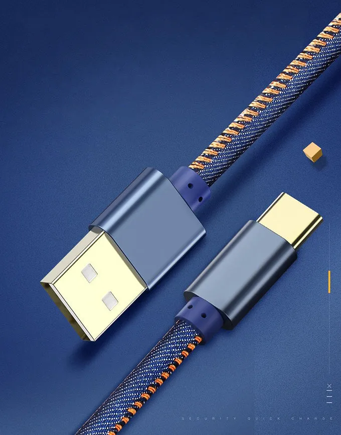 Kabel USB-C, Jeansowy - 1 Metr