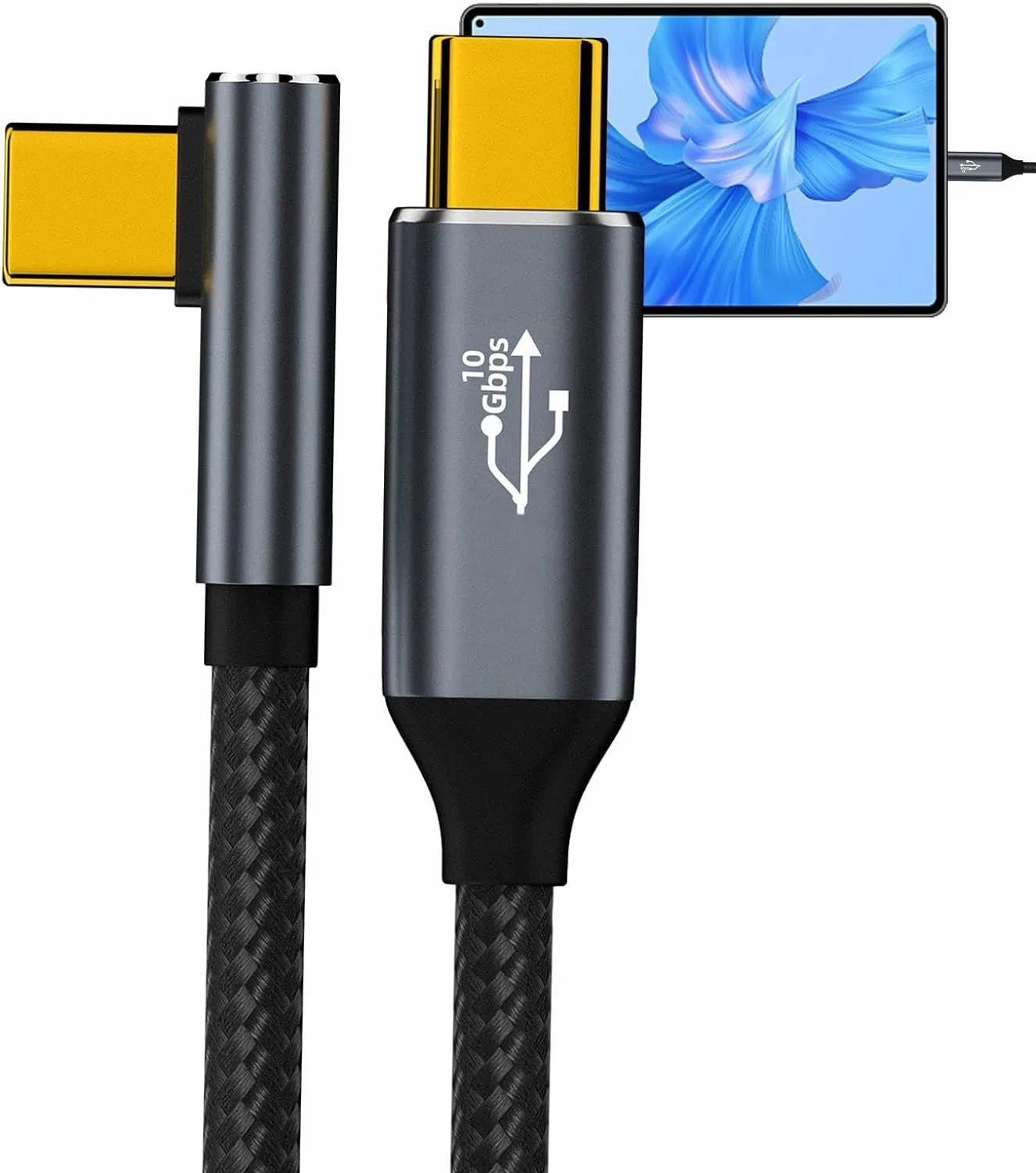 Kabel USB-C USB 3.2 Typ C - Type C Kątowy 90 Fast Charge 10GBPS 4K 1m