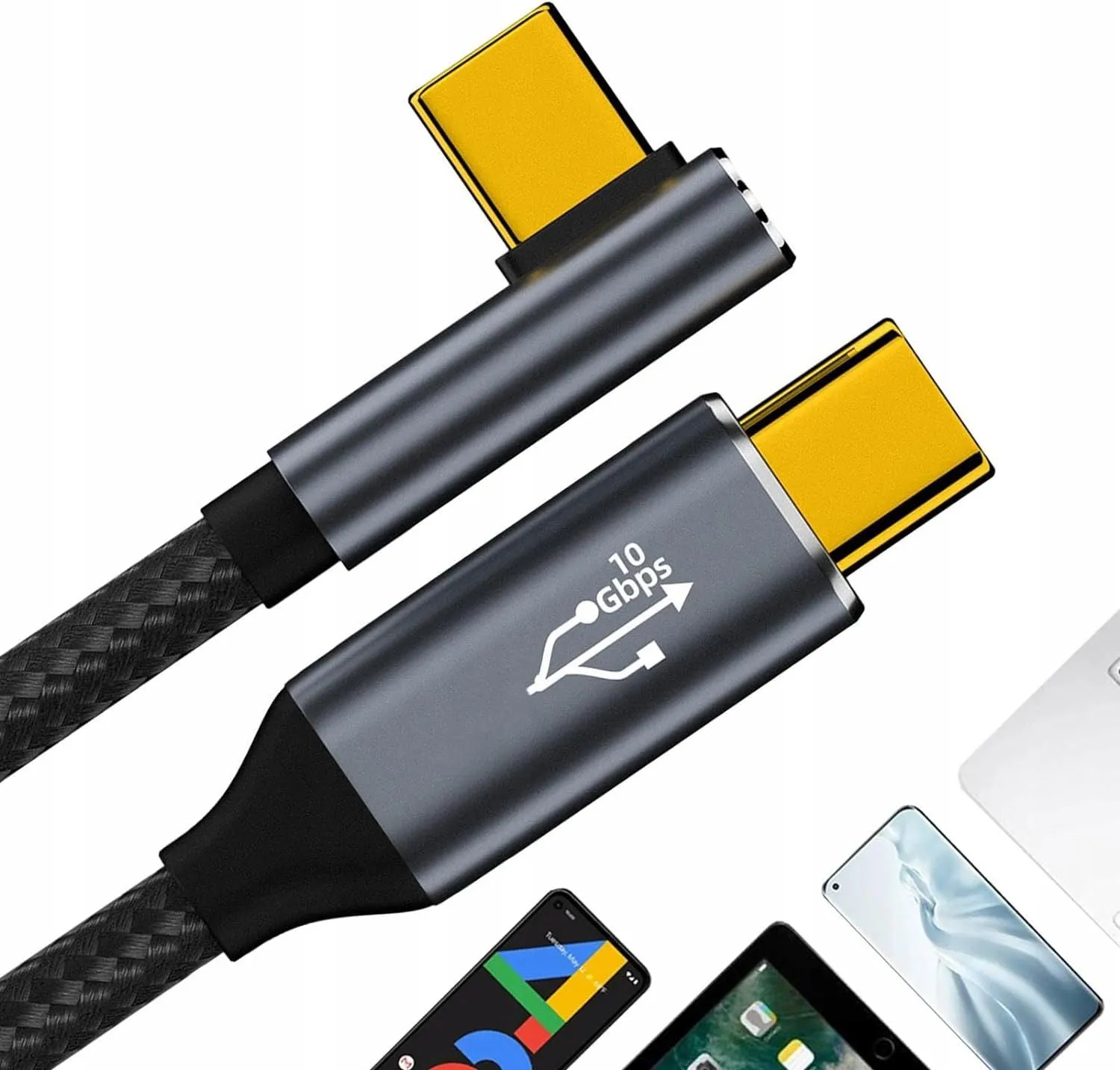 Kabel USB-C USB 3.2 Typ C - Type C Kątowy 90 Fast Charge 10GBPS 4K 1m