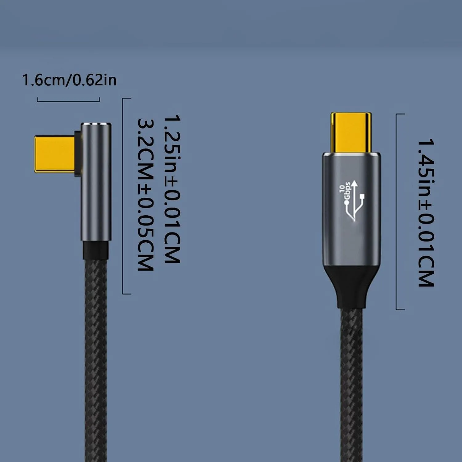 Kabel USB-C USB 3.2 Typ C - Type C Kątowy 90 Fast Charge 10GBPS 4K 1m