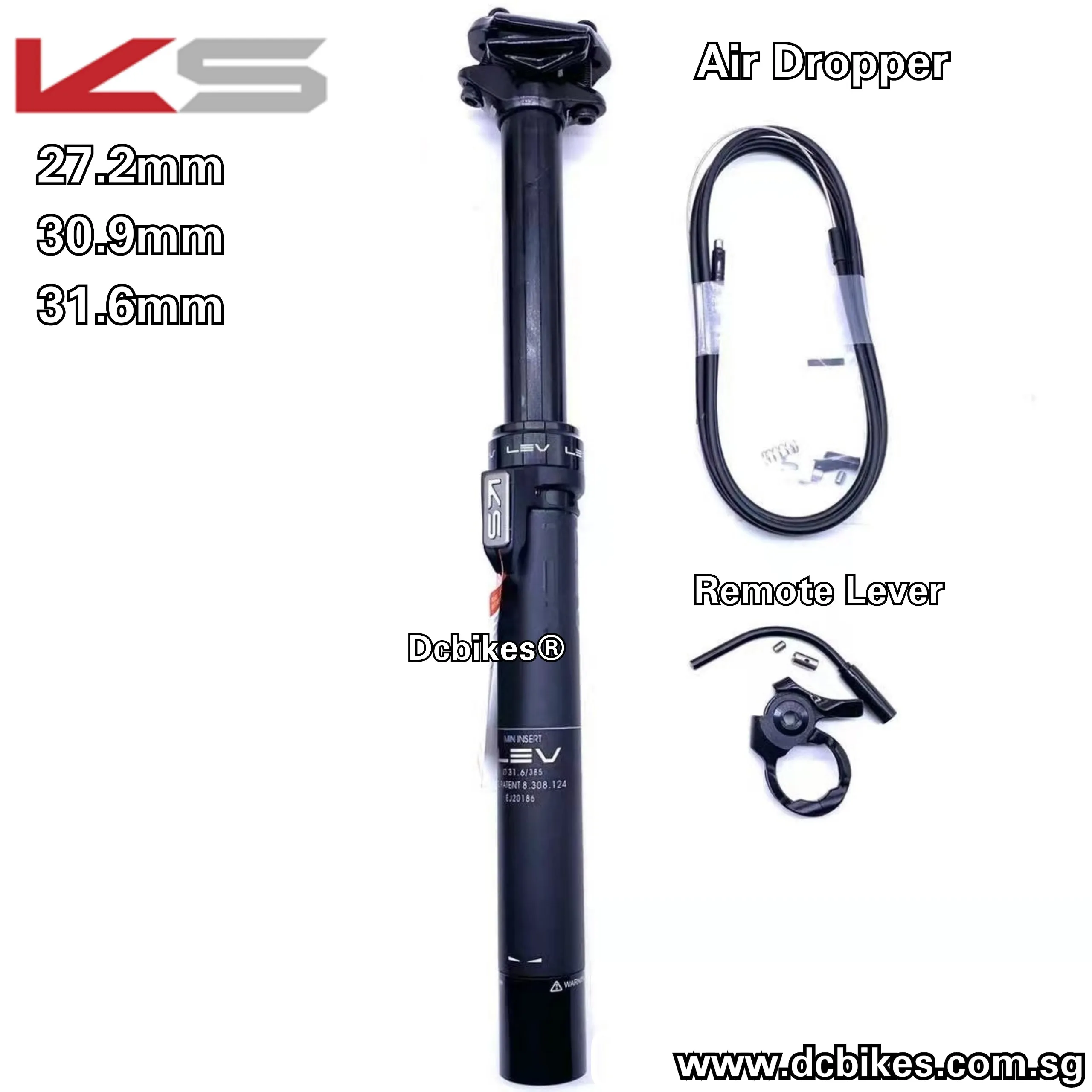 KS | 30.9/31.6 Kind Shock LEV 125mm External Routing Air Dropper Seat Post   Bar Remote Lever