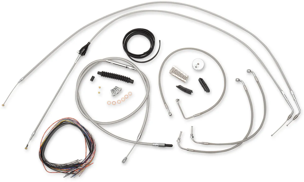 LA Choppers LA-8005KT2B-19 Complete Handlebar Cable/Brake & Clutch Line/Wire Kit - Stainless Braided