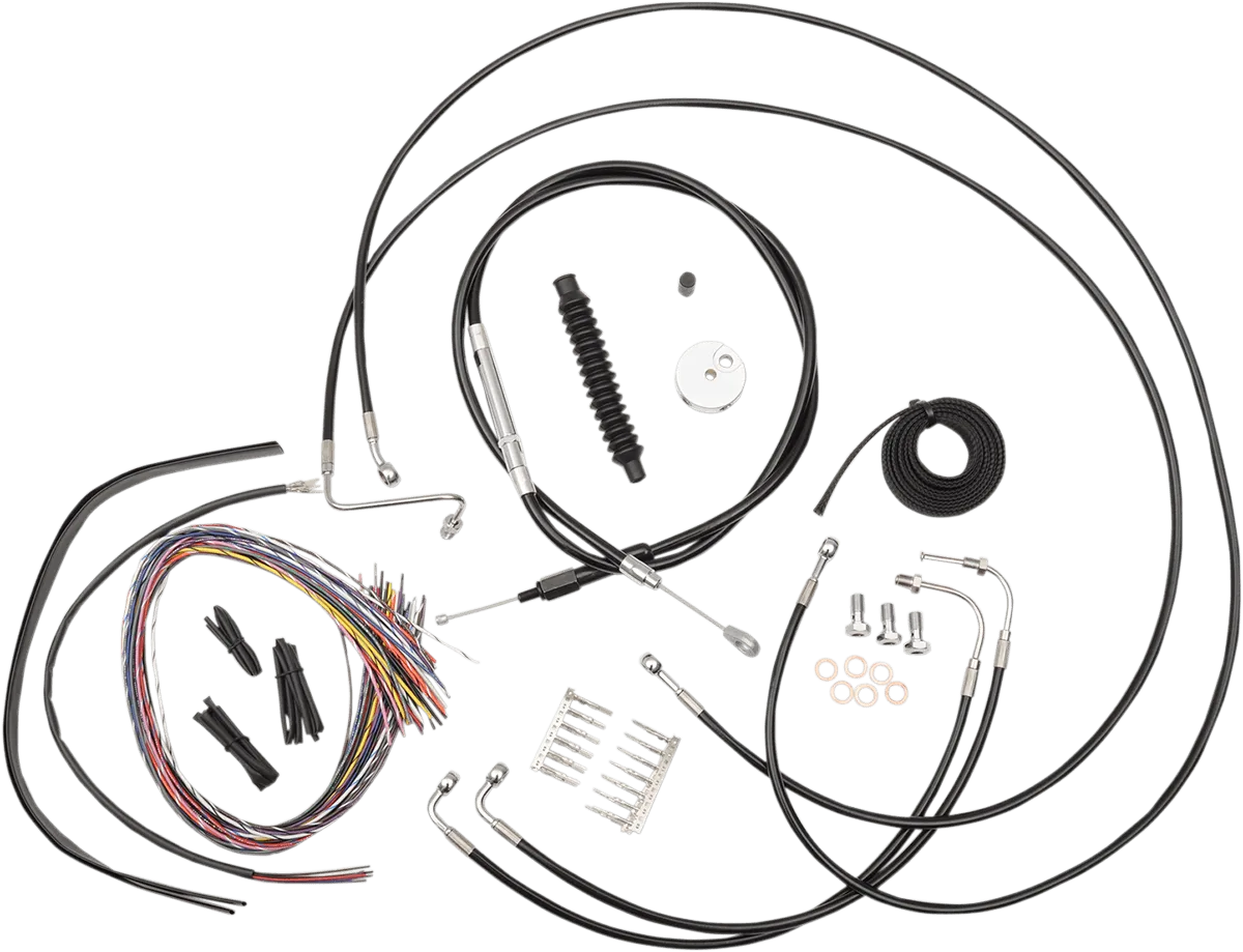 LA Choppers LA-8051KT2-19B Complete Handlebar Cable and Brake Line Kit - Black Vinyl/Stainless