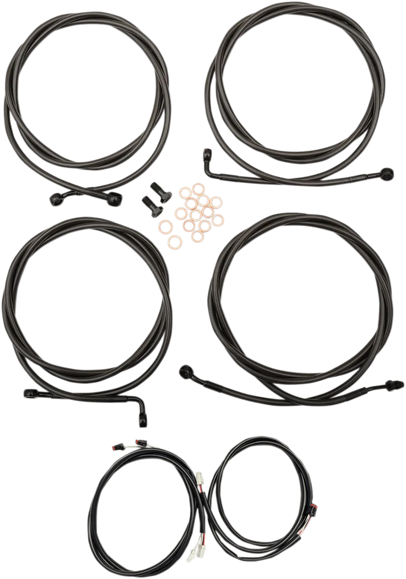 LA Choppers LA-8054KT3-16M Complete Handlebar Cable/Brake & Clutch Line/Wire Kit - Midnight Braided