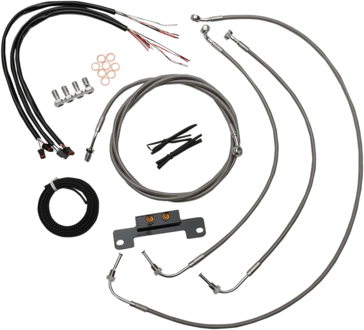 LA Choppers LA-8055KT2-19 Complete Handlebar Cable/Brake & Clutch Line/Wire Kit - Stainless Braided