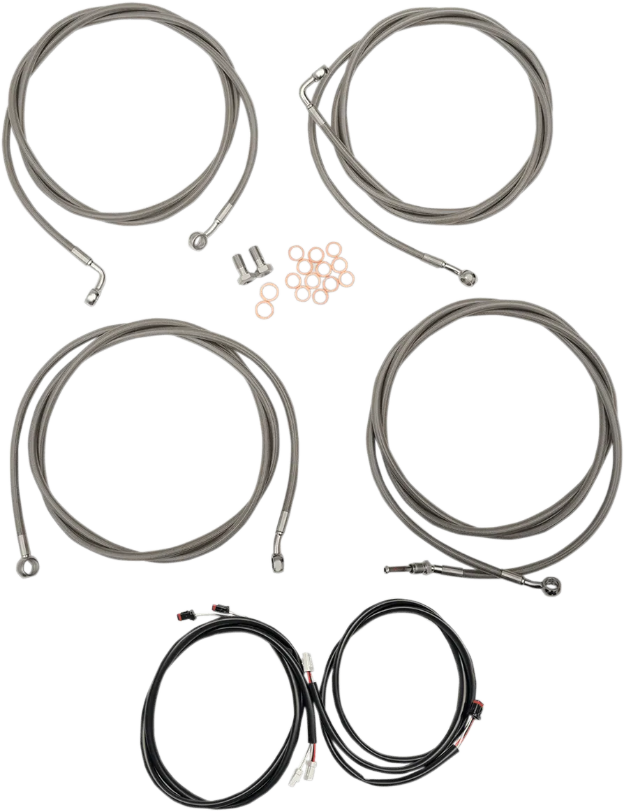 LA Choppers LA-8055KT3-16B Complete Handlebar Cable/Brake & Clutch Line/Wire Kit - Black Vinyl/Stainless Braided