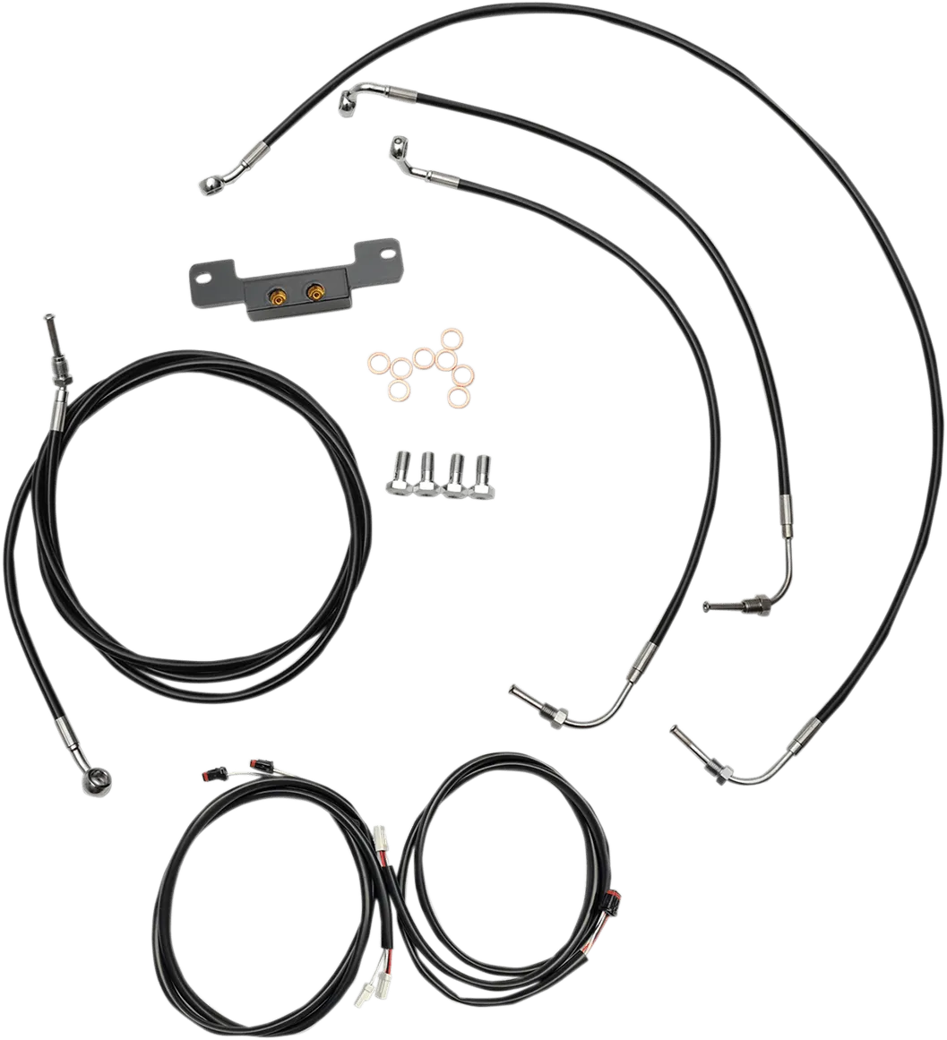 LA Choppers LA-8055KT3-16B Complete Handlebar Cable/Brake & Clutch Line/Wire Kit - Black Vinyl/Stainless Braided