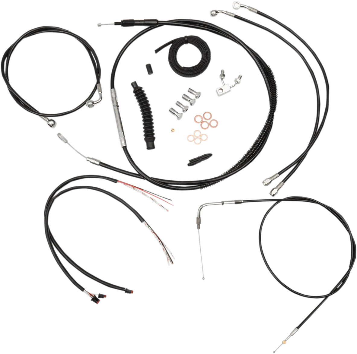 LA Choppers LA-8122KT2-13B Complete Handlebar Cable/Brake & Clutch Line/Wire Kit - Black Vinyl/Stainless