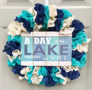 Lake Wreath, Screen Door Wreath, Slim Wreath, A Day At the Lake Restores the Soul, Burlap Wreath