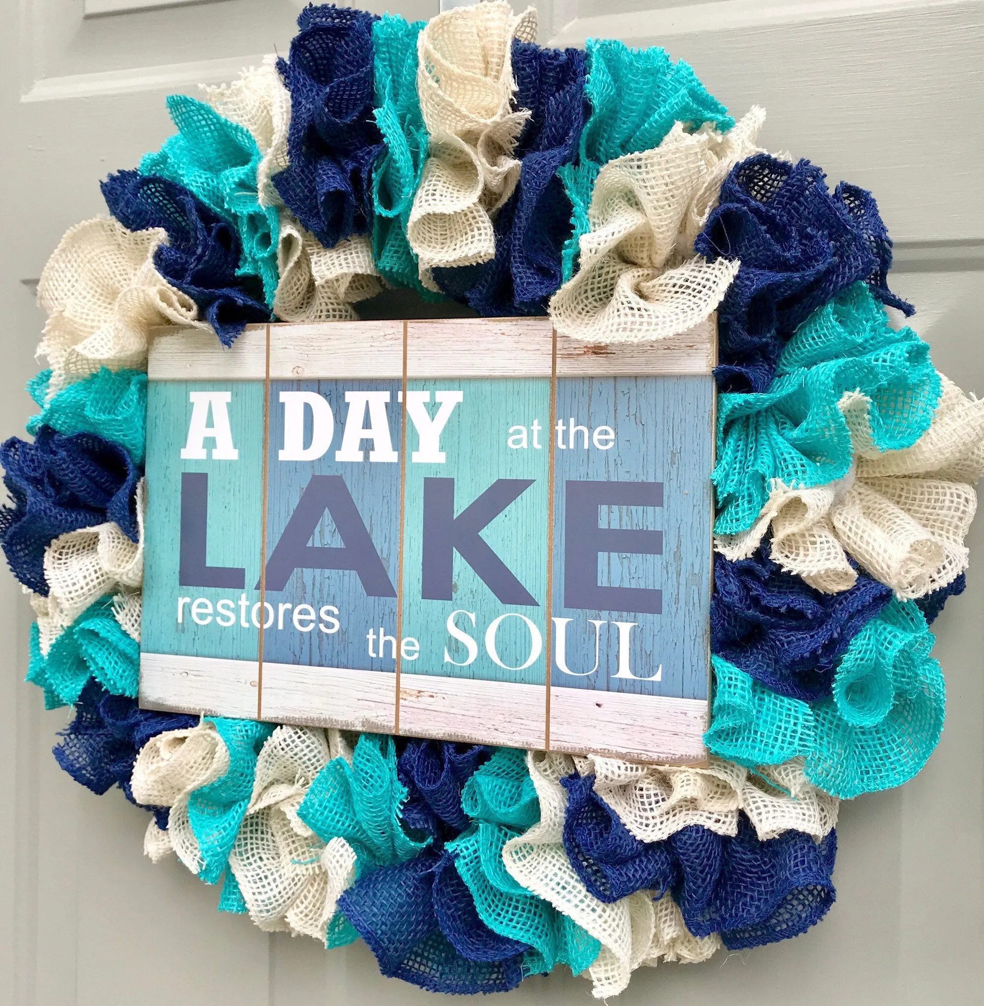 Lake Wreath, Screen Door Wreath, Slim Wreath, A Day At the Lake Restores the Soul, Burlap Wreath
