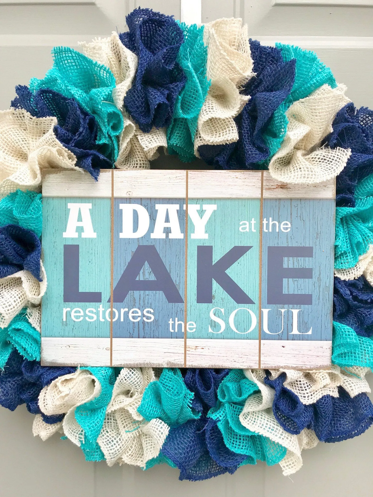 Lake Wreath, Screen Door Wreath, Slim Wreath, A Day At the Lake Restores the Soul, Burlap Wreath