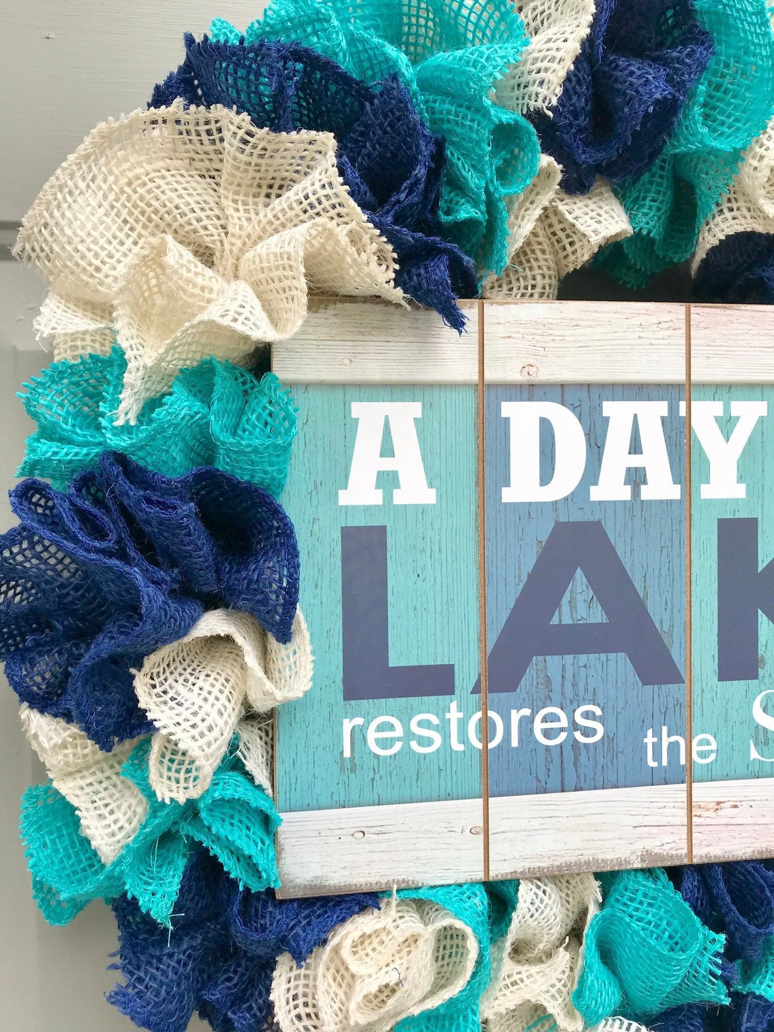 Lake Wreath, Screen Door Wreath, Slim Wreath, A Day At the Lake Restores the Soul, Burlap Wreath