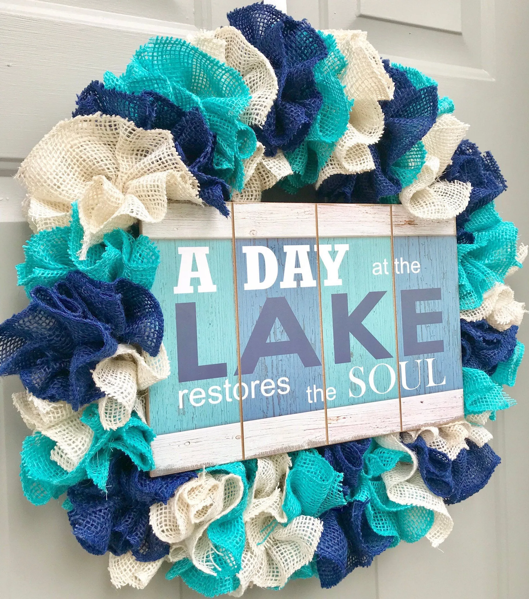 Lake Wreath, Screen Door Wreath, Slim Wreath, A Day At the Lake Restores the Soul, Burlap Wreath