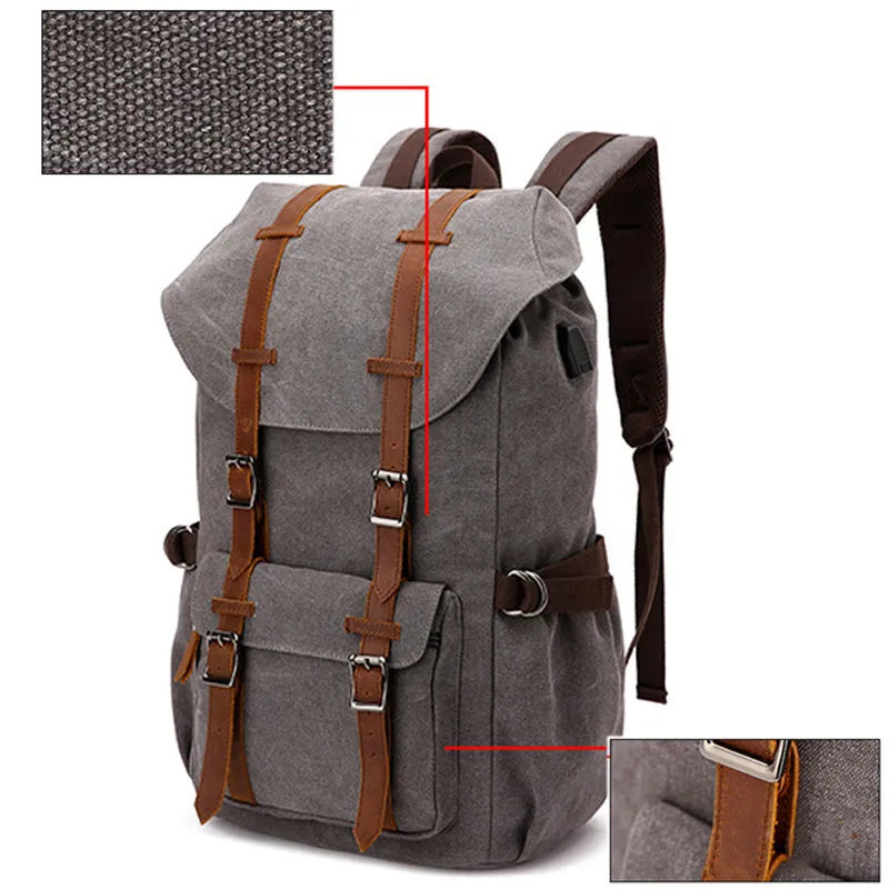 Laptop Outdoor Canvas Backpack With Charging
