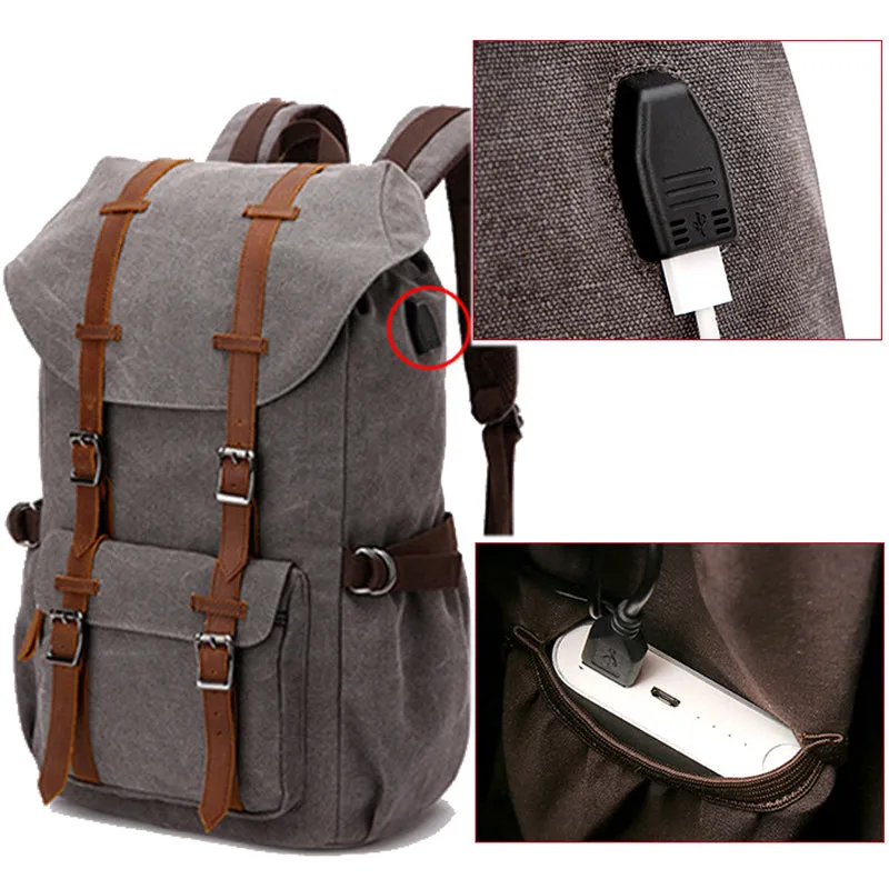 Laptop Outdoor Canvas Backpack With Charging
