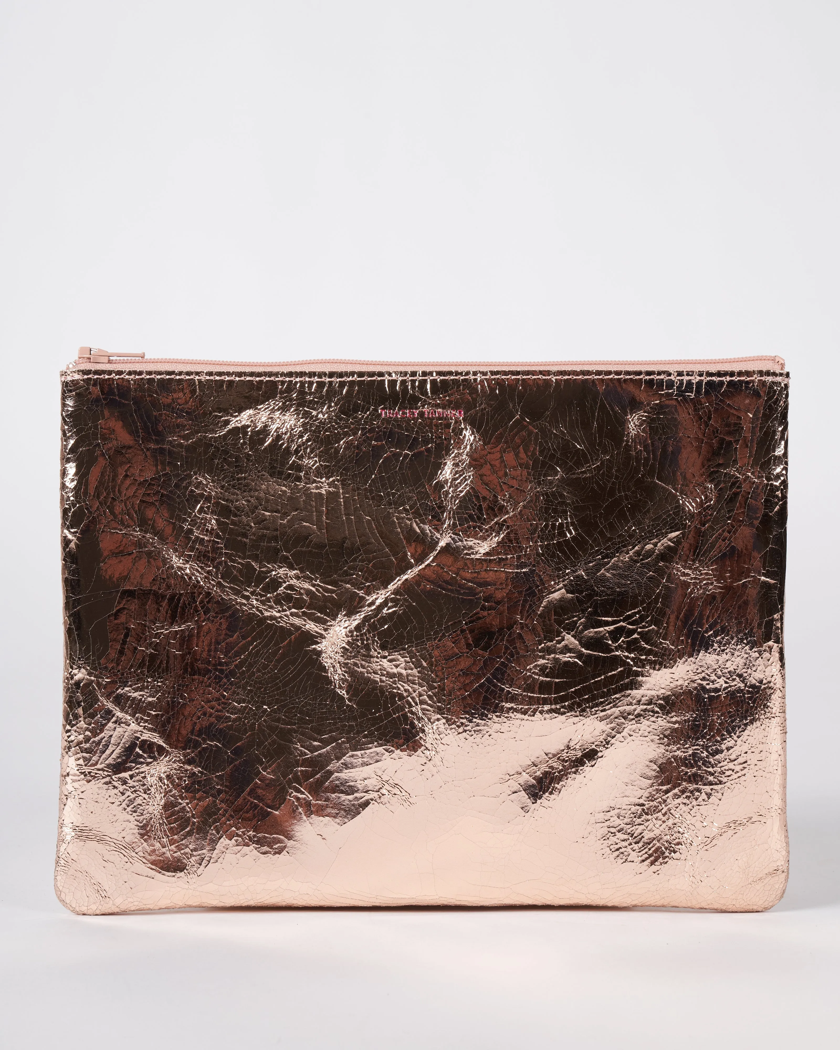 large zip pouch - foil rose gold