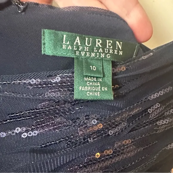 Lauren Ralph Lauren Evenings Blue Sparkle Sequins Tulle Detail Cocktail Dress 10