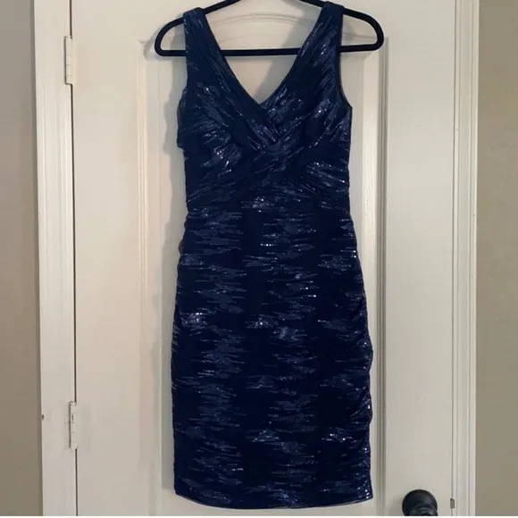 Lauren Ralph Lauren Evenings Blue Sparkle Sequins Tulle Detail Cocktail Dress 10