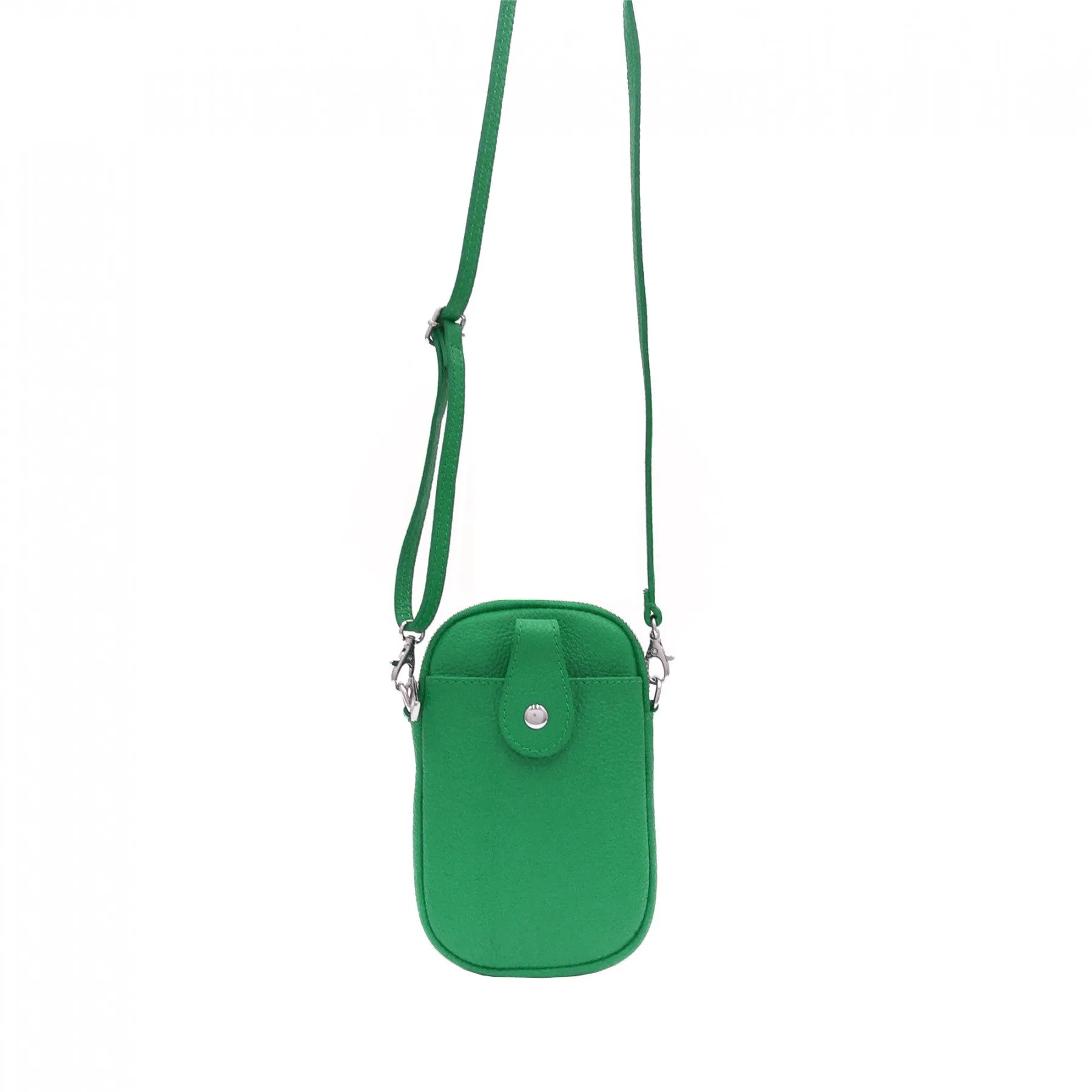 Leather Front Pocket Phone Pouch Crossbody bag in Bright Green