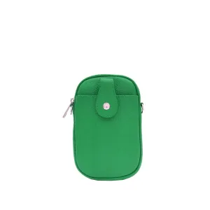 Leather Front Pocket Phone Pouch Crossbody bag in Bright Green