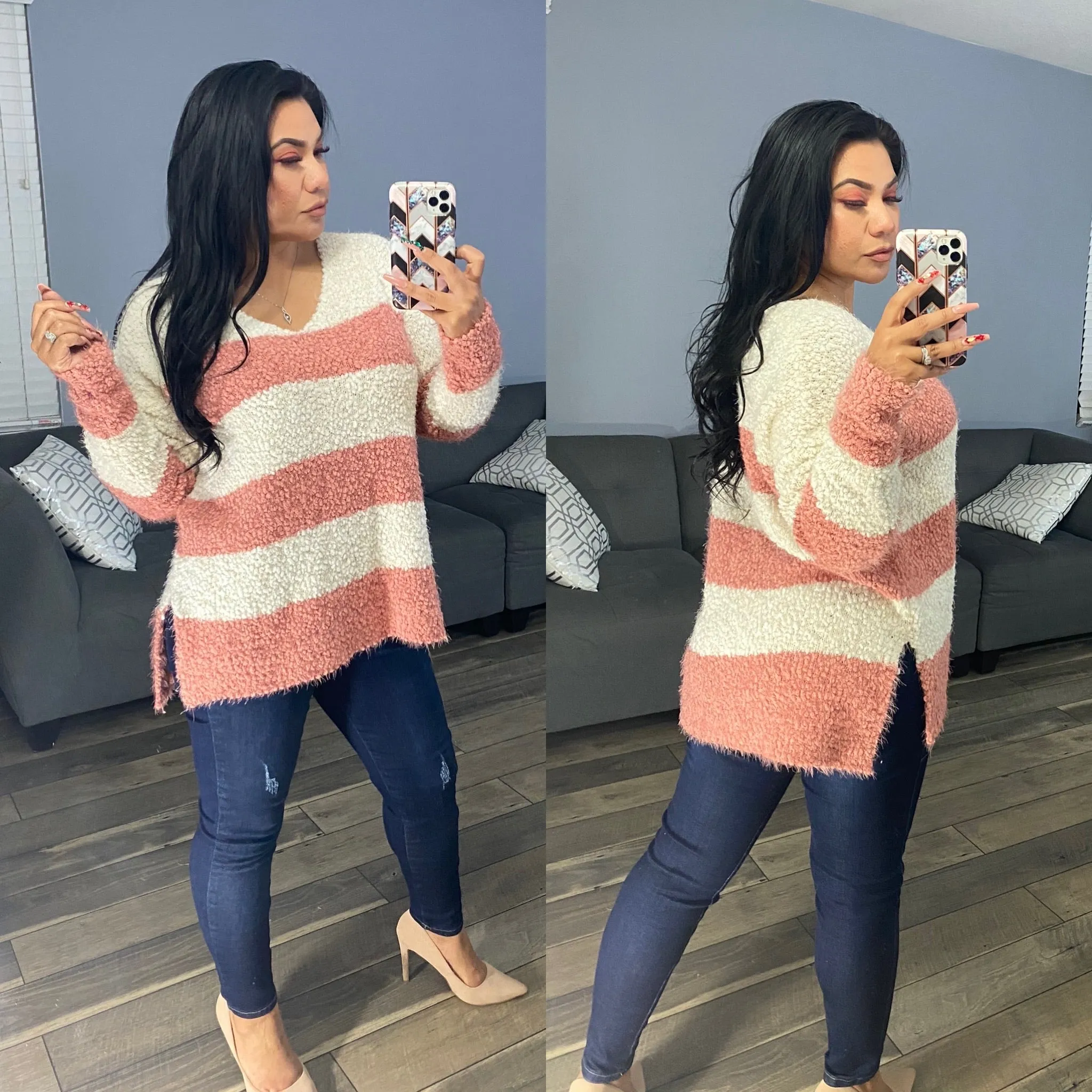 Lena Sweater- Blush and Cream