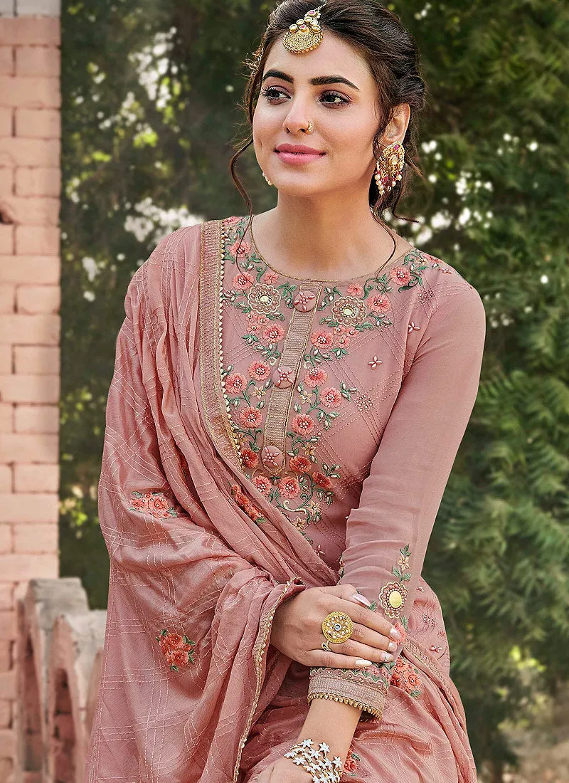 Light Pink Embroidered Palazzo Suit