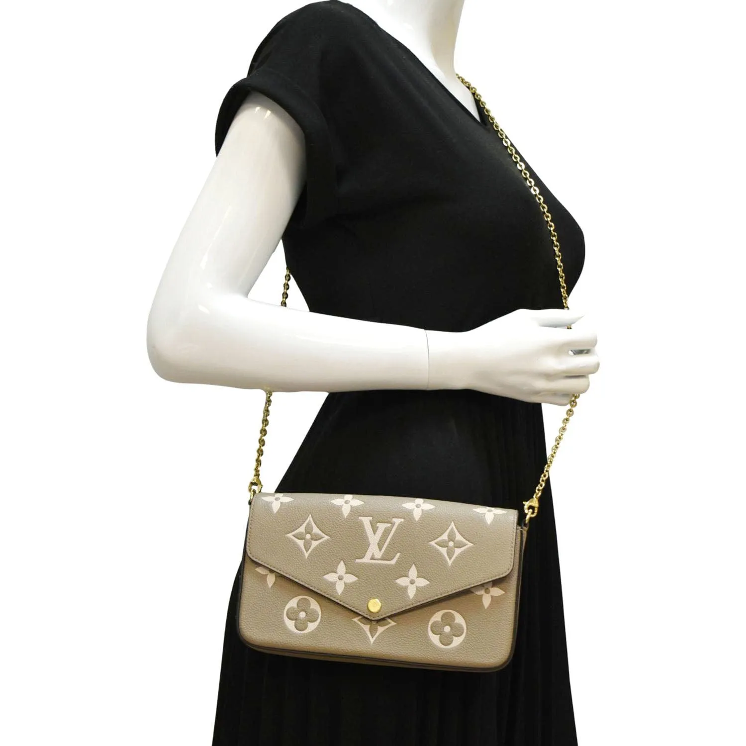 LOUIS VUITTON Felicie Pochette Monogram Empreinte Crossbody Bag Tourterelle/Creme