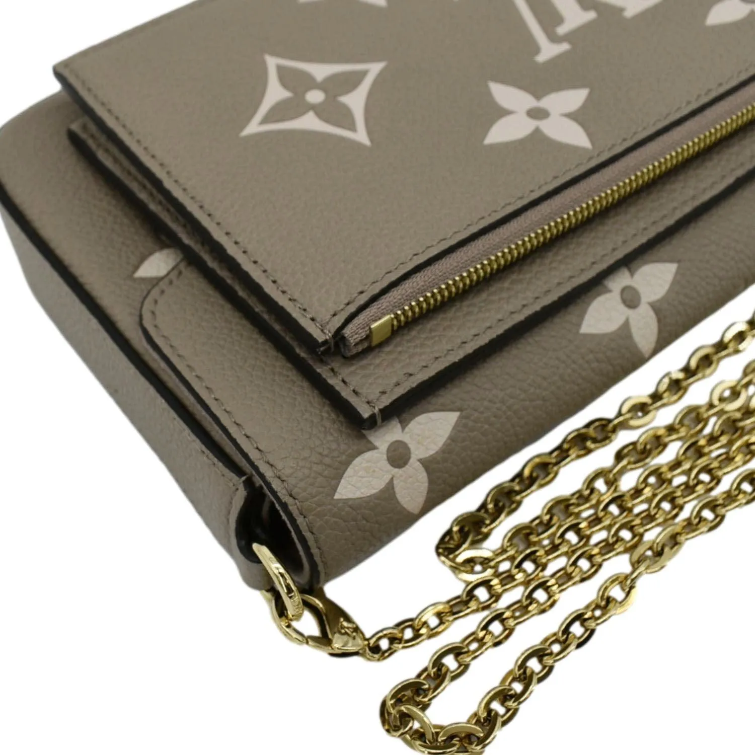 LOUIS VUITTON Felicie Pochette Monogram Empreinte Crossbody Bag Tourterelle/Creme