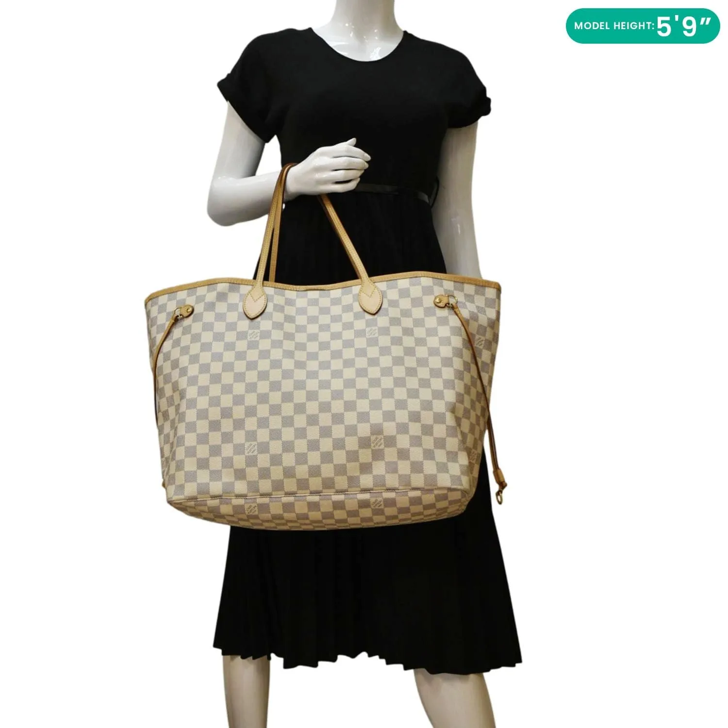 LOUIS VUITTON Neverfull GM Damier Azur Tote Shoulder Bag White