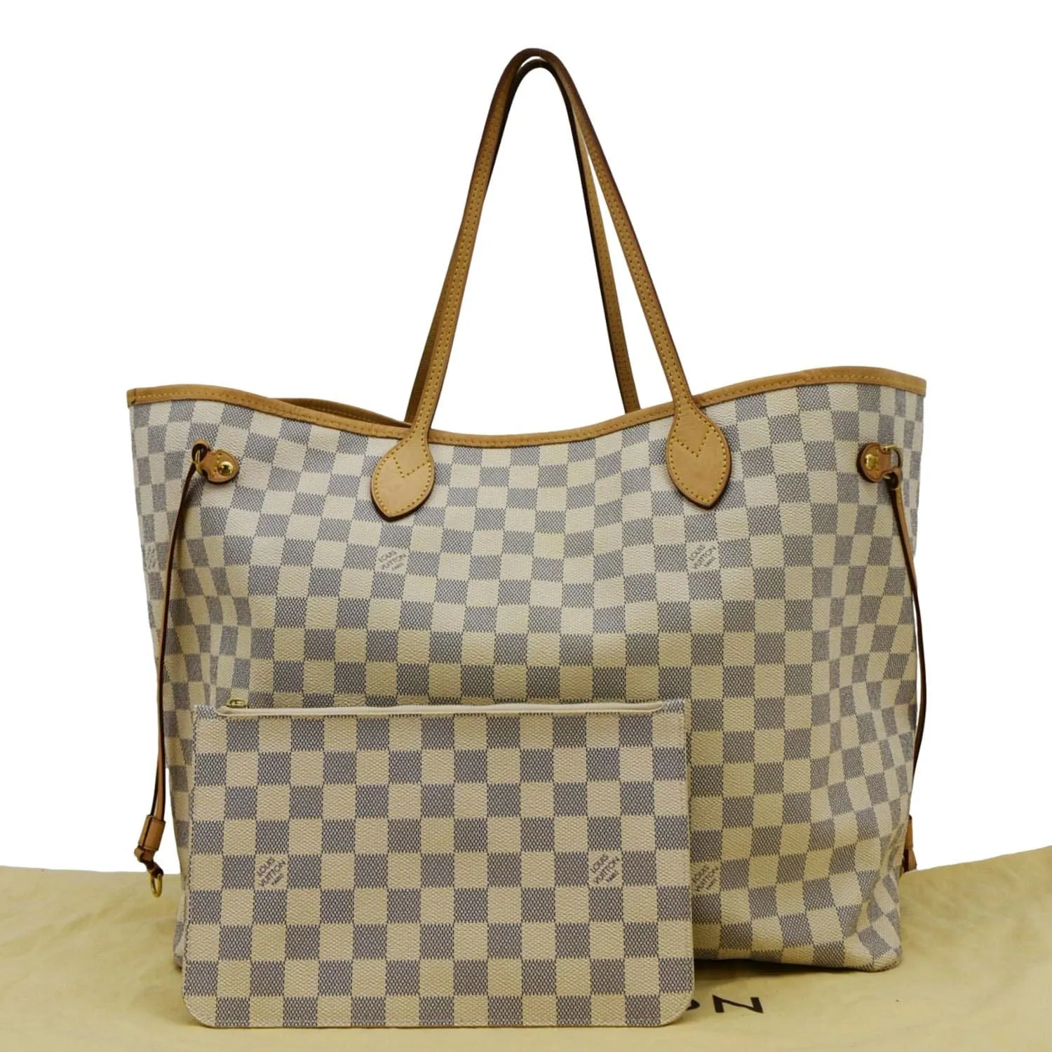LOUIS VUITTON Neverfull GM Damier Azur Tote Shoulder Bag White