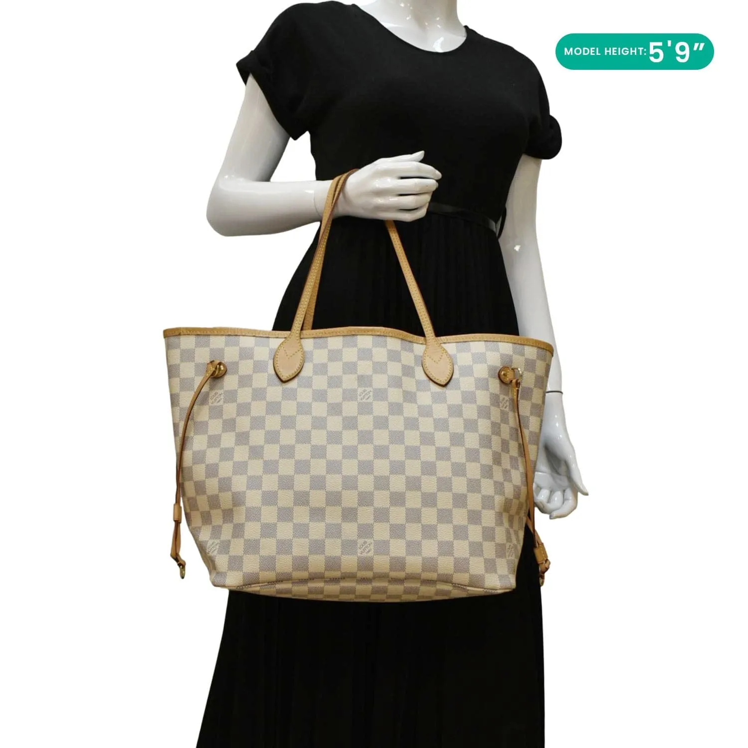LOUIS VUITTON Neverfull MM Damier Azur Shoulder Bag Rose Ballerine