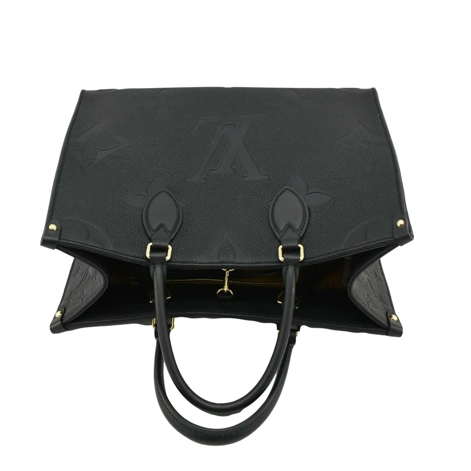 LOUIS VUITTON Onthego MM Giant Monogram Empreinte Leather Tote Bag Black