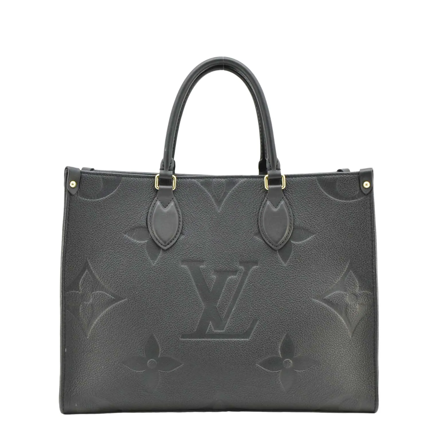 LOUIS VUITTON Onthego MM Giant Monogram Empreinte Leather Tote Bag Black