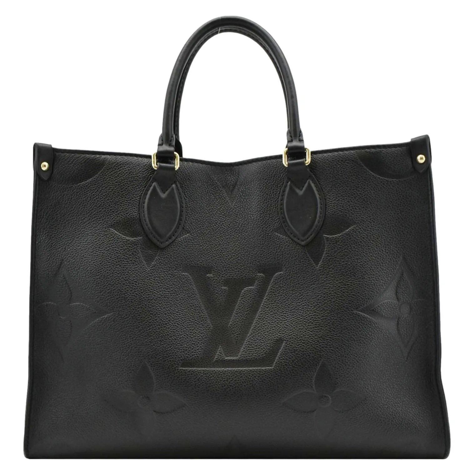 LOUIS VUITTON Onthego MM Giant Monogram Empreinte Leather Tote Bag Black