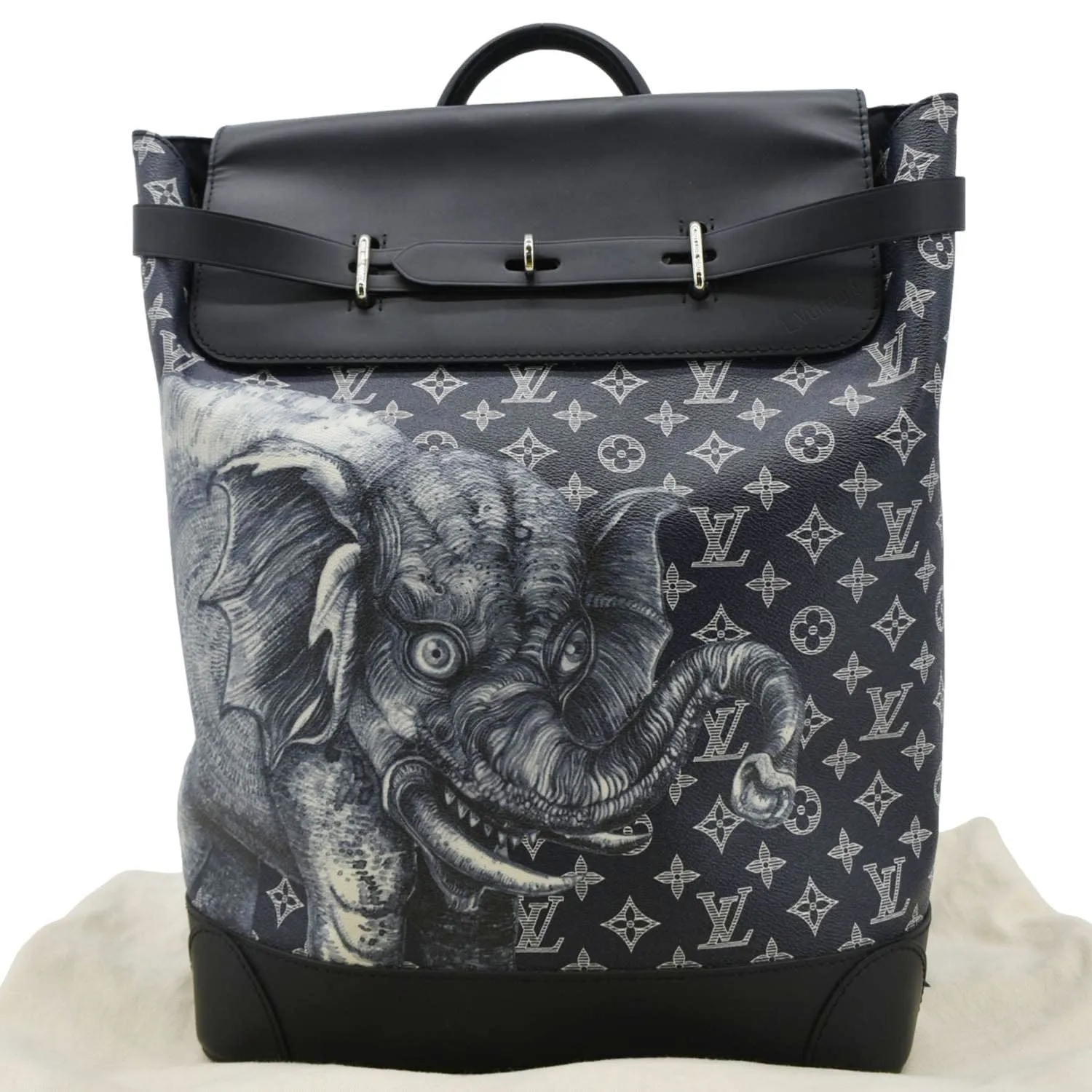 LOUIS VUITTON Steamer Savane Monogram Chapman Canvas Backpack Bag Navy Blue