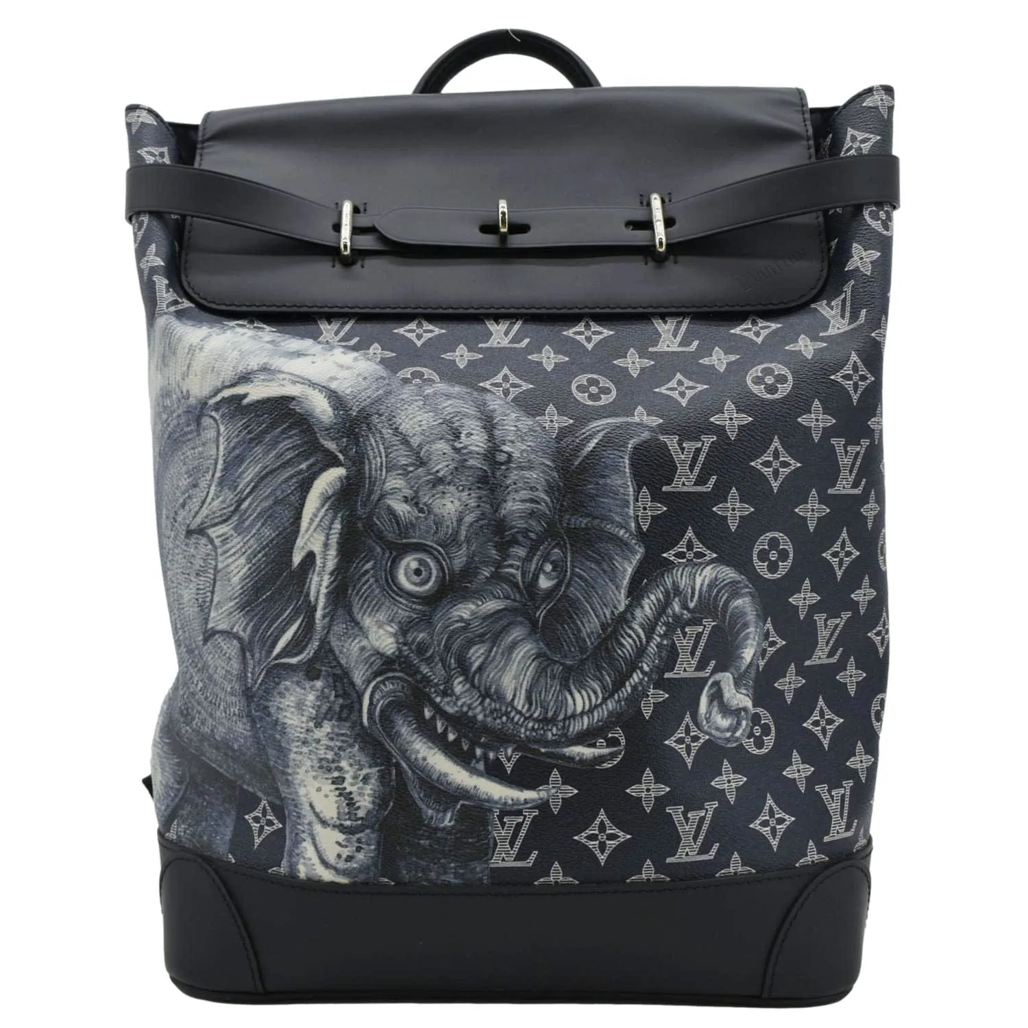 LOUIS VUITTON Steamer Savane Monogram Chapman Canvas Backpack Bag Navy Blue