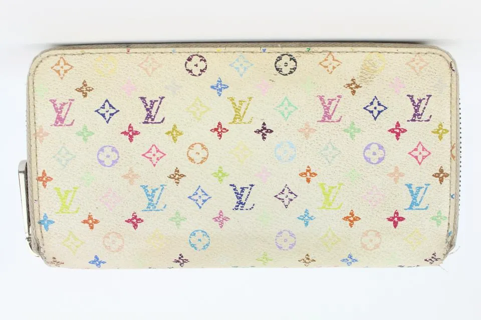 Louis Vuitton White Monogram Multicolor Zippy Wallet Zip Around 1lvs17