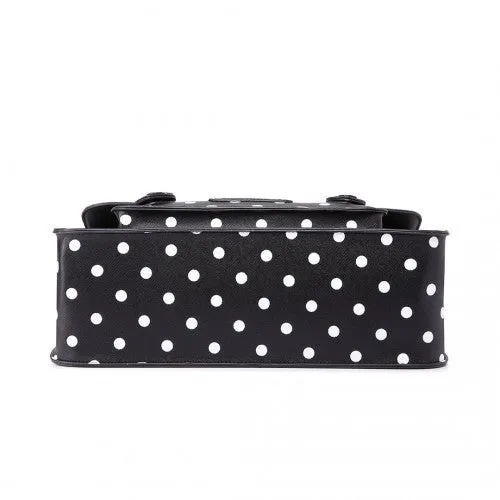 LT1665D2 - Miss Lulu Polka Dot Leather Look School Work Satchel Black