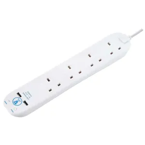 Masterplug SRGU4210N 4 Socket 2m 13A Surge Extension Lead   USB White
