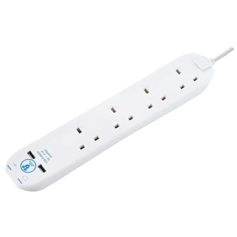 Masterplug SRGU44N 4 Socket 4m 13A Surge Extension Lead   USB White